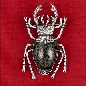 Silver and Green Beetle Brooch